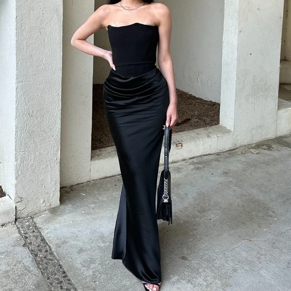 house of cb black strapless dress Modern evening dresses long black main image 1
